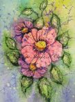 Shrub Roses Watercolor Batik Original Art Work